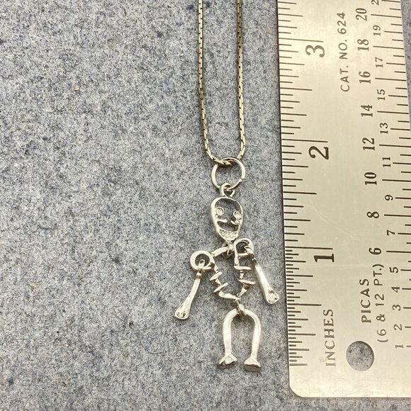 Halloween Articulated Skeleton Necklace Pendant 18 In Silver Rhinestone Bling - Picture 6 of 12